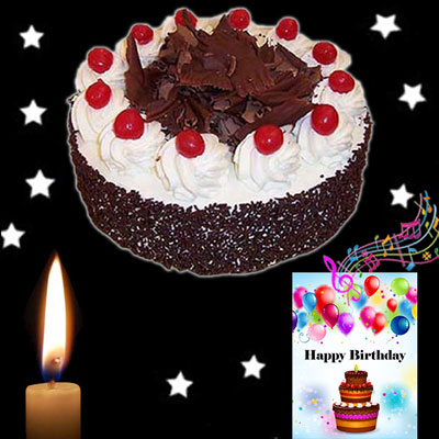 "Round shape chocolate cake - 1kg, Musical Greeting card - Click here to View more details about this Product